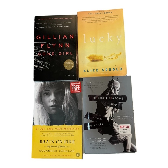 ✨3/$20✨ Bundle of 4 Paperback Books Gone Girl 13 Reasons Why Brain on Fire Lucky - Picture 1 of 15